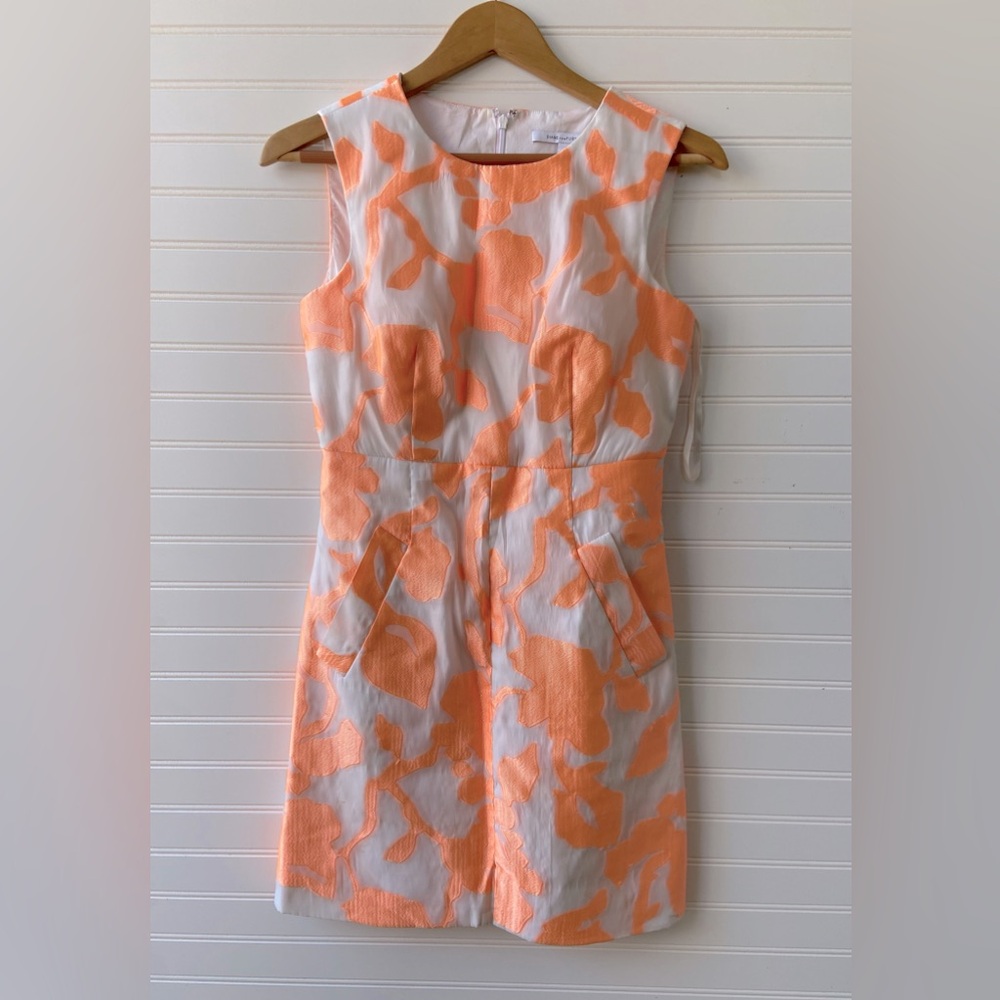 Dianne Von Furstenberg Neon Peach Embroidered Floral Print Dress
